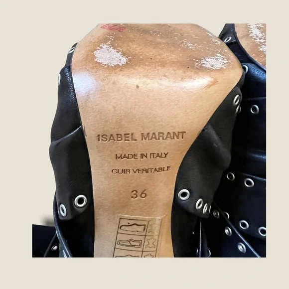 HP‼️❣️ISABEL MARANT black eyelet tie around leather suede Alease ankle boots - Picture 8 of 10